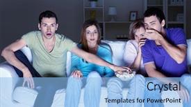  Presentation with people - Colorful PPT theme enhanced with movie night - young attractive people are watching backdrop and a light blue colored foreground