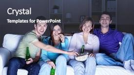  Presentation with young people diversity - Cool new presentation design with movie night - young people watch tv backdrop and a dark gray colored foreground