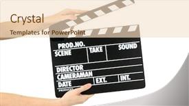 Presentation with clapper - Slide set having movie production clapper board isolated background and a lemonade colored foreground