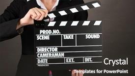  Presentation with clapper - Slides with movie production clapper board isolated background and a dark gray colored foreground