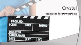  Presentation with clapper - Beautiful slide set featuring movie production clapper board in hands isolated on white backdrop and a white colored foreground