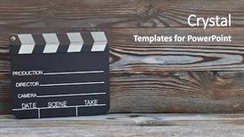  Presentation with clapper - Colorful slide set enhanced with movie production clapper board backdrop and a gray colored foreground
