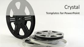  Presentation with film reels - Theme having movie reels cinema or film background and a sky blue colored foreground