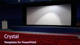  Presentation with movie screen - Cool new theme with young woman in office wear introducing something note slight blurriness best at smaller sizes backdrop and a gray colored foreground