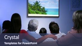  Presentation with movie screen - PPT layouts with movie screen - family watching television at home background and a ocean colored foreground