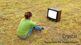  Presentation with girl design - Presentation design having movie screen - girl watch tv background and a gold colored foreground