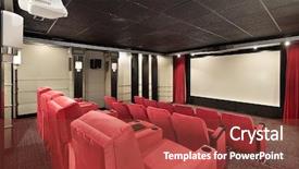  Presentation with movie screen - Slide deck featuring movie screen - theater in luxury home background and a tawny brown colored foreground