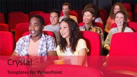  Presentation with cinema film processing - Beautiful theme featuring movie screen - young friends watching a film backdrop and a  colored foreground