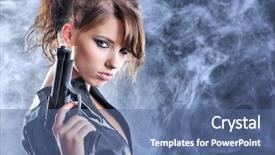  Presentation with sexy girl - Colorful presentation theme enhanced with movie star - beautiful sexy girl holding gun backdrop and a ocean colored foreground