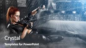  Presentation with sexy girl - PPT layouts enhanced with movie star - beautiful sexy girl holding gun background and a dark gray colored foreground