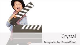  Presentation with clapper - Beautiful slide deck featuring movie star - cheerful boy holding clapper board backdrop and a white colored foreground