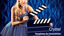  Presentation with vintage movie - Presentation design enhanced with movie star - pretty pin-up woman with retro background and a navy blue colored foreground