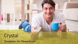  Presentation with floor - Beautiful presentation theme featuring movie teathe - man watching tv at home backdrop and a yellow colored foreground