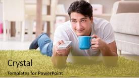  Presentation with floor - Audience pleasing slides consisting of movie teathe - man watching tv at home backdrop and a  colored foreground