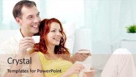  Presentation with movie - Cool new PPT theme with movie teathe - smiling couple drinking coffee together backdrop and a  colored foreground