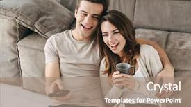  Presentation with relaxing - Beautiful PPT layouts featuring movie teathe - smiling young couple relaxing backdrop and a coral colored foreground