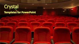  Presentation with pantomime theater masks - Presentation design with movie theatre background - empty theater seats background and a wine colored foreground