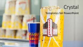  Presentation with cold drink - Beautiful presentation theme featuring movie theatre background - popcorn paperbag and cold drink backdrop and a soft green colored foreground
