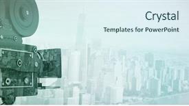  Presentation with movie reel - Cool new slides with movie themes - black film reel camera backdrop and a sky blue colored foreground