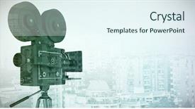  Presentation with film reel - Amazing PPT layouts having movie themes - black film reel camera backdrop and a  colored foreground