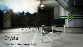  Presentation with movie studio - Colorful PPT theme enhanced with movie themes - chair for the director backdrop and a light gray colored foreground