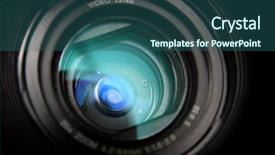  Presentation with camera - Slides having movie themes - close-up view on black video background and a ocean colored foreground