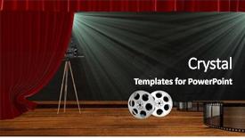  Presentation with camera film - Presentation theme featuring movie themes - digitally generated image of camera background and a dark gray colored foreground