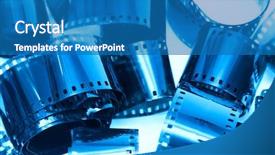  Presentation with film - Beautiful slides featuring movie themes - photographic film pieces blue tint backdrop and a teal colored foreground