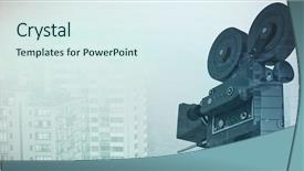  Presentation with television - PPT layouts featuring movie themes - television camera with tripod background and a sky blue colored foreground