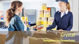  Presentation with pregnant woman cleaning - PPT layouts having mid adult pregnant woman buying popcorn from seller at cinema concession stand background and a coral colored foreground