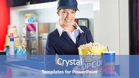  Presentation with popcorn - Amazing PPT theme having bucket and drink at cinema backdrop and a teal colored foreground