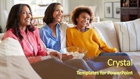  Presentation with focus group - Presentation theme featuring movie times - three generation african american family background and a tawny brown colored foreground