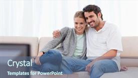  Presentation with maximized living - Beautiful PPT theme featuring movies watch - happy couple watching tv backdrop and a  colored foreground