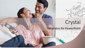  Presentation with eating - PPT theme with movies watch - playful couple watching tv while background and a soft green colored foreground