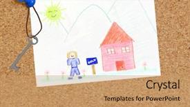  Presentation with keys - PPT layouts consisting of old paper moving - child's sold house drawing background and a coral colored foreground