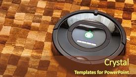  Presentation with vacuum cleaner robot - Cool new PPT theme with robotic vacuum cleaner on carpet backdrop and a  colored foreground