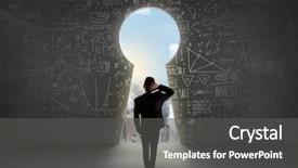  Presentation with moving business - PPT theme having moving ahead - business man looking at keyhole background and a dark gray colored foreground