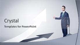  Presentation with young hackers in the concept - Presentation design featuring moving ahead - young businessman hitchhiking with progressive background and a white colored foreground