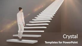  Presentation with asian war - Slide deck featuring moving animation - asian businesswoman walking against grey background and a dark gray colored foreground