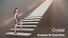  Presentation with stepping - PPT theme with moving animation - businesswoman stepping up against grey background and a  colored foreground