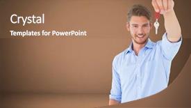  Presentation with keys - Presentation design featuring moving animation - man holding keys in front background and a coral colored foreground