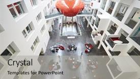  Presentation with diverse elementary students - PPT theme with moving around the atrium area background and a light gray colored foreground