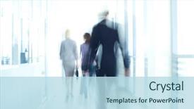  Presentation with moving business - Amazing PPT theme having moving background - businesspeople walking in the corridor backdrop and a light blue colored foreground