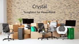  Presentation with office room - Beautiful slides featuring moving background - carton boxes with stuff backdrop and a soft green colored foreground