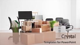  Presentation with office room - Cool new slides with moving background - carton boxes with stuff backdrop and a coral colored foreground