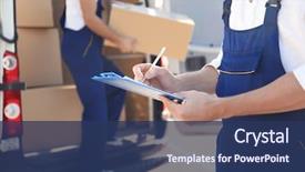  Presentation with moving - PPT theme enhanced with moving background - delivery man checking list background and a ocean colored foreground