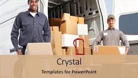  Presentation with shipping - Amazing slide deck having moving background - delivery man near shipping truck backdrop and a coral colored foreground
