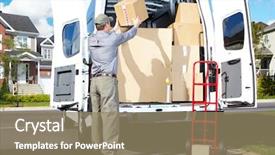  Presentation with courier - Presentation design with moving background - happy professional shipping courier delivery background and a coral colored foreground