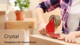  Presentation with boxes - Beautiful presentation theme featuring moving background - packing boxes close-up backdrop and a coral colored foreground