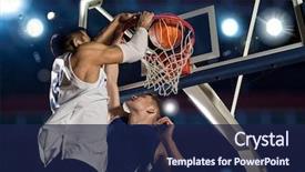  Presentation with basketball players - Beautiful presentation theme featuring moving background - two basketball players in action backdrop and a navy blue colored foreground